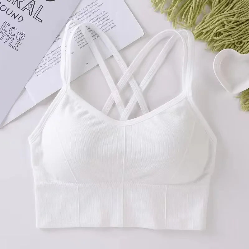 Sexy Women’s Seamless Yoga Bra – Cross-Back Push-Up Fitness Top, Soft Breathable Tank for Gym and Daily Wear.