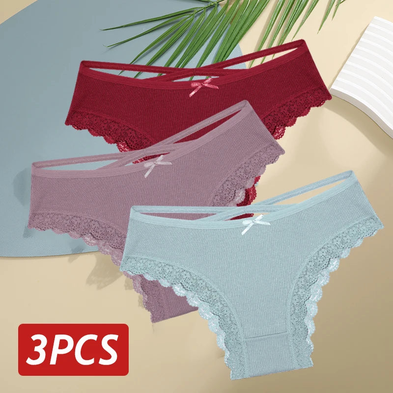 3PCS Women’s Low-Rise Lace Cotton Panties Set