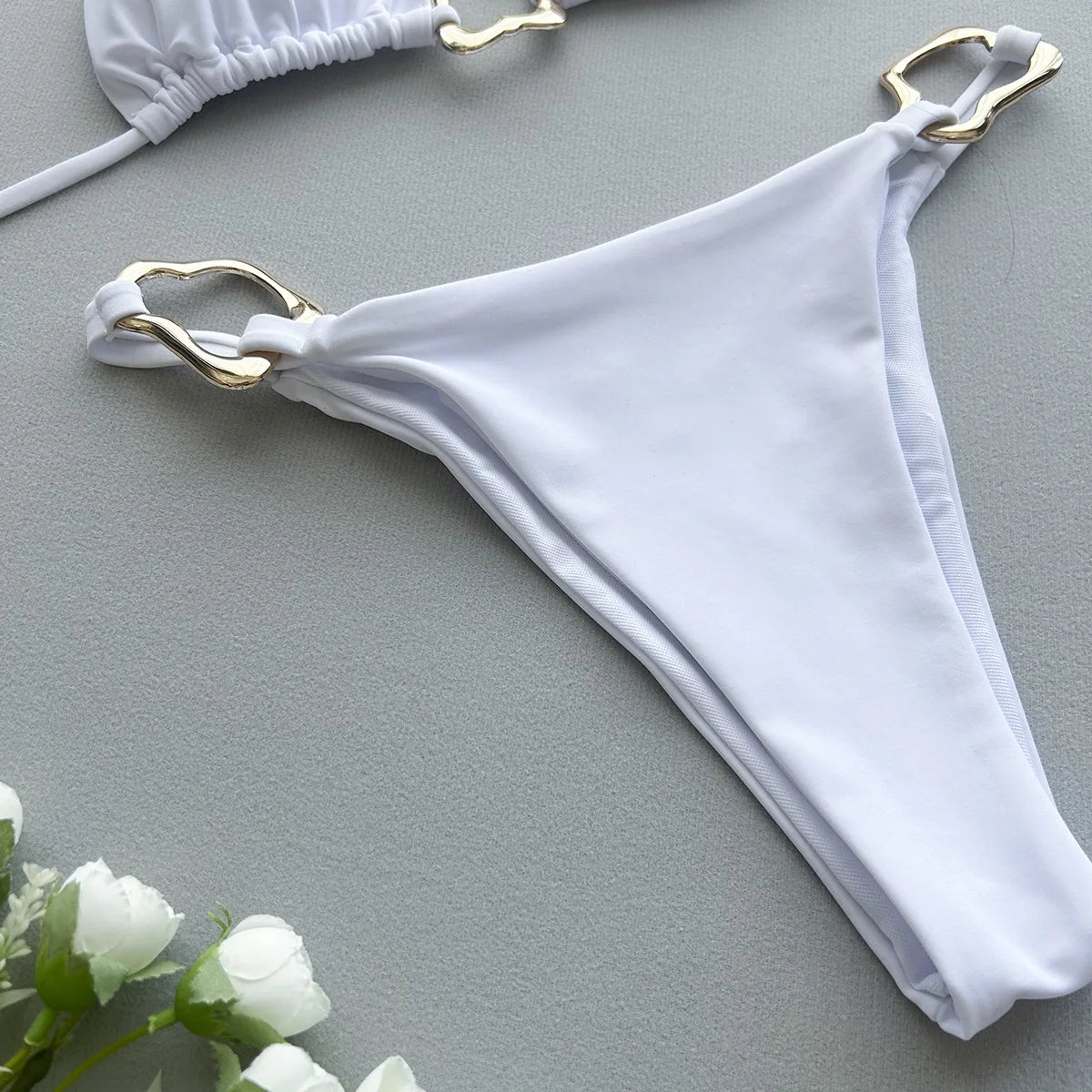 Women’s Lace-Up Bikini – Solid Color Two-Piece Swimsuit with Adjustable Ties