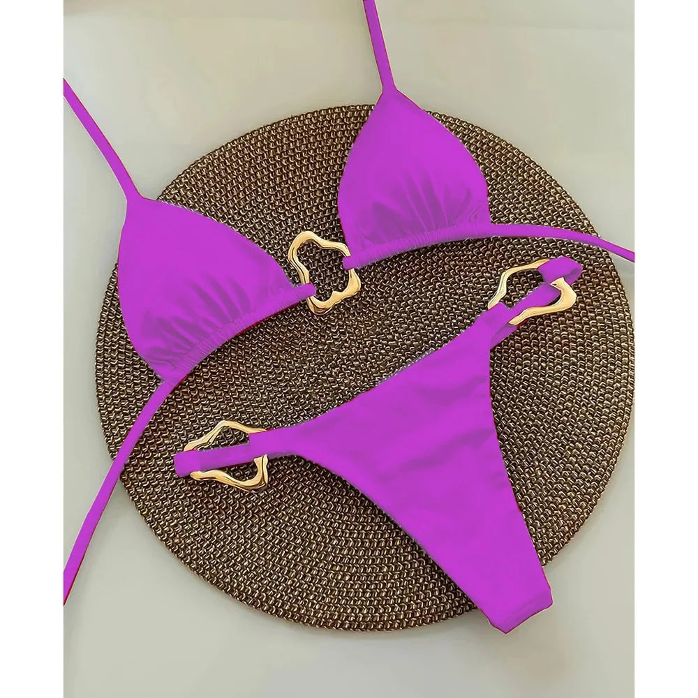 Women’s Lace-Up Bikini – Solid Color Two-Piece Swimsuit with Adjustable Ties