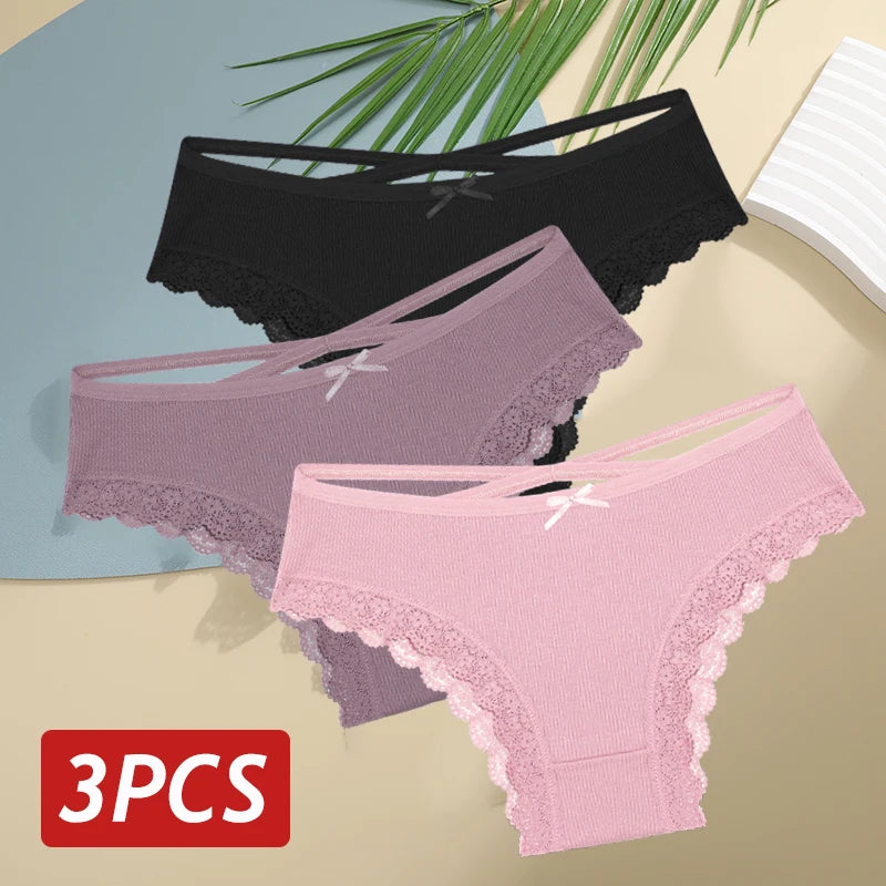 3PCS Women’s Low-Rise Lace Cotton Panties Set