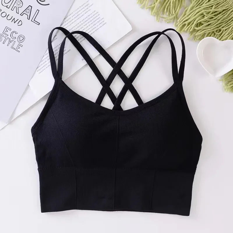 Sexy Women’s Seamless Yoga Bra – Cross-Back Push-Up Fitness Top, Soft Breathable Tank for Gym and Daily Wear.