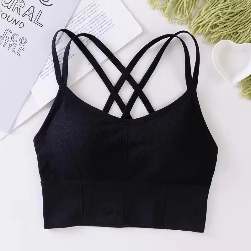 Sexy Women’s Seamless Yoga Bra – Cross-Back Push-Up Fitness Top, Soft Breathable Tank for Gym and Daily Wear.