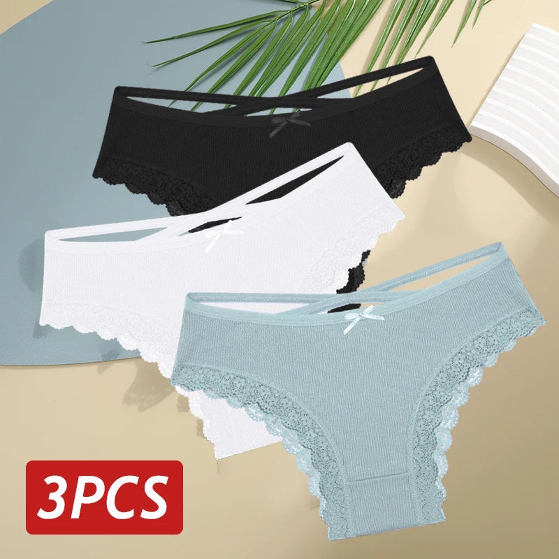 3PCS Women’s Low-Rise Lace Cotton Panties Set
