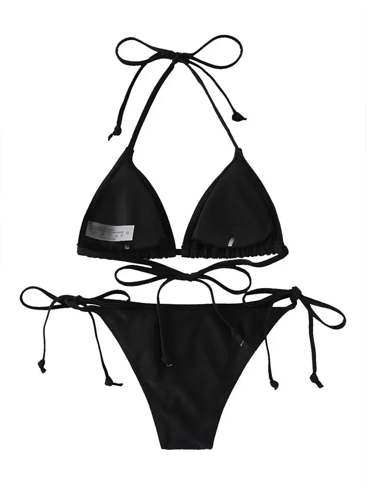Lace-Up Brazilian Thong Bikini Set