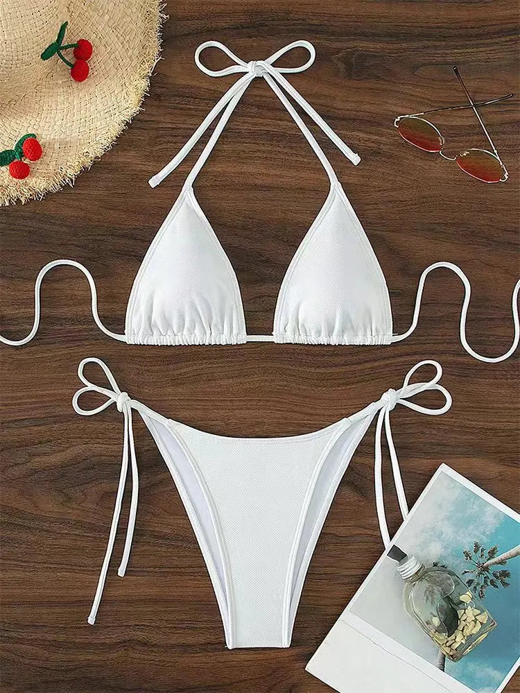 Lace-Up Brazilian Thong Bikini Set