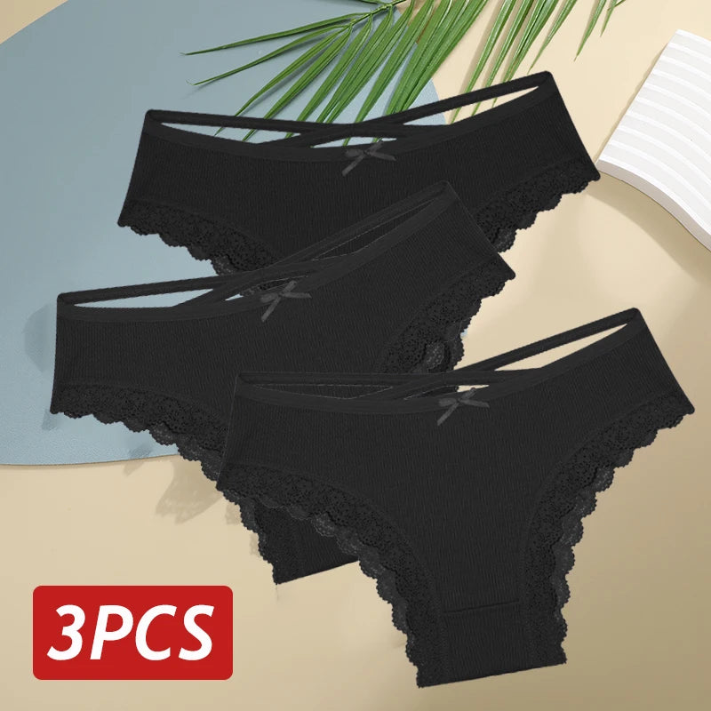 3PCS Women’s Low-Rise Lace Cotton Panties Set