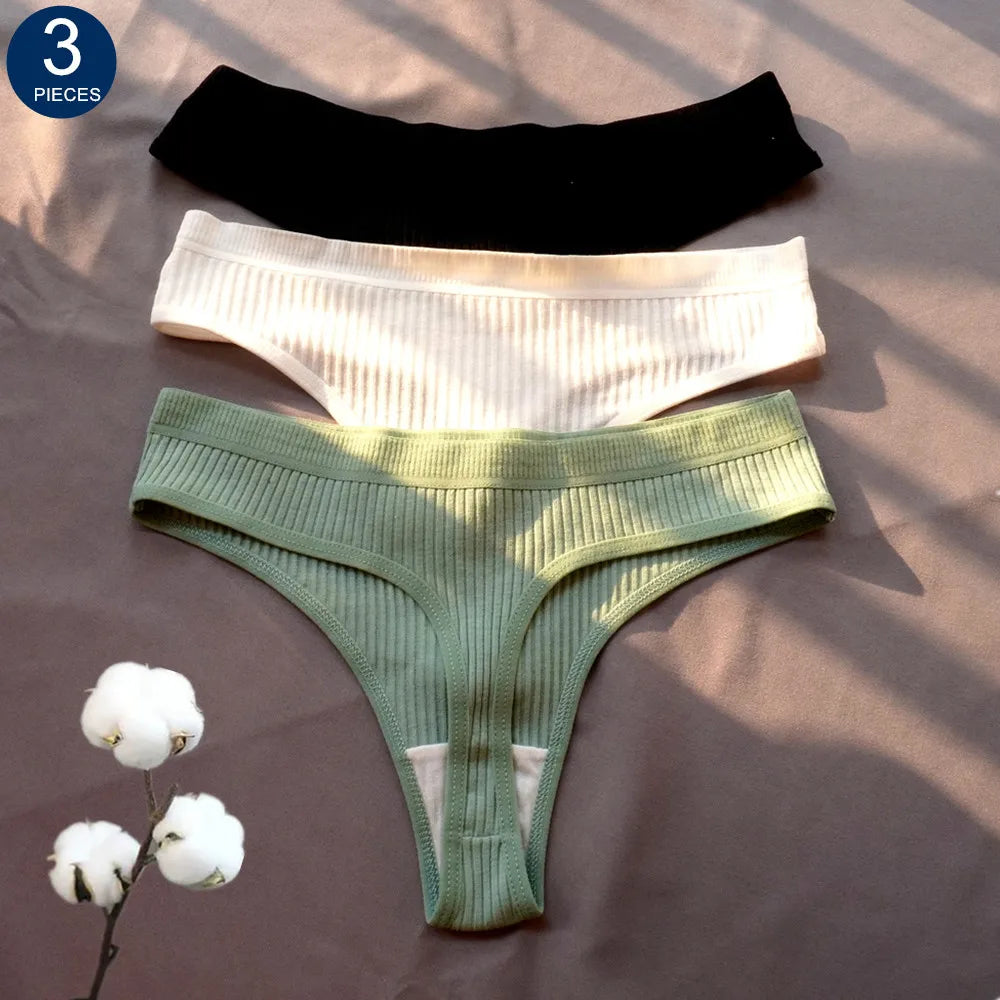 3 Pcs Women’s Seamless Cotton G-String Set