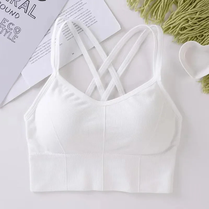 Sexy Women’s Seamless Yoga Bra – Cross-Back Push-Up Fitness Top, Soft Breathable Tank for Gym and Daily Wear.