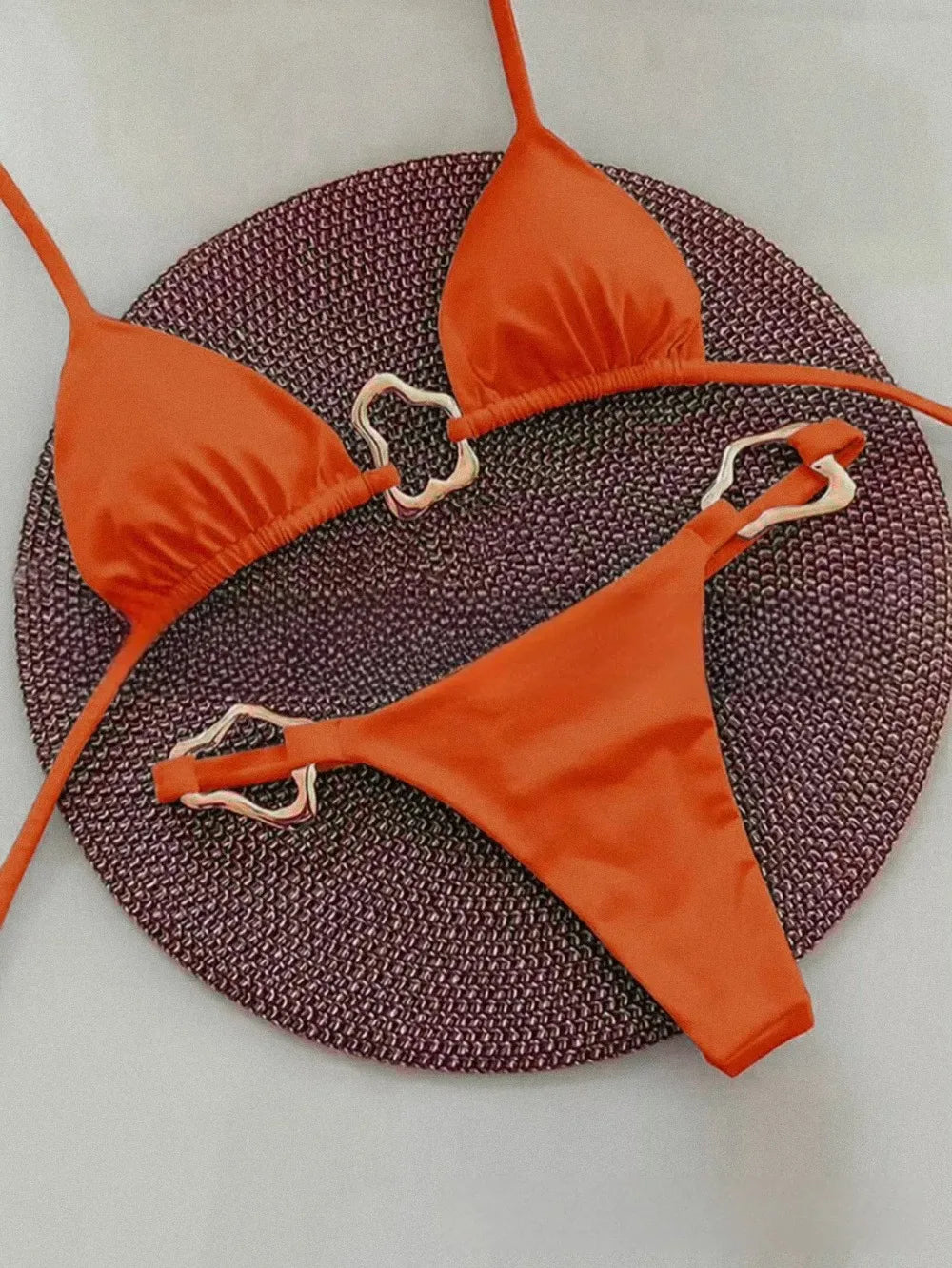Women’s Lace-Up Bikini – Solid Color Two-Piece Swimsuit with Adjustable Ties