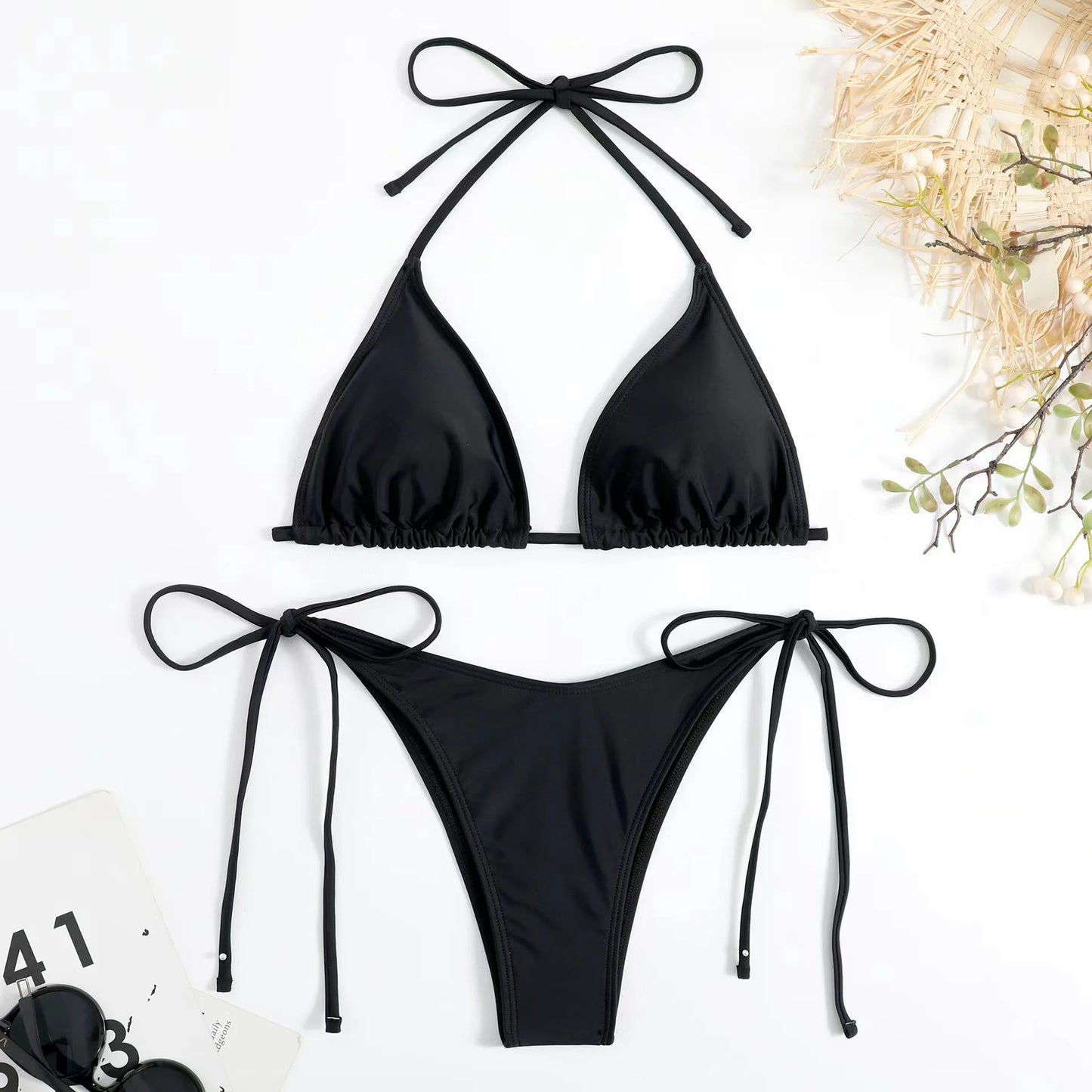 Lace-Up Brazilian Thong Bikini Set
