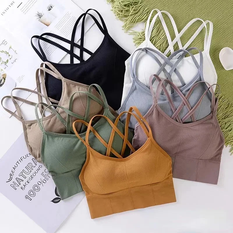 Sexy Women’s Seamless Yoga Bra – Cross-Back Push-Up Fitness Top, Soft Breathable Tank for Gym and Daily Wear.