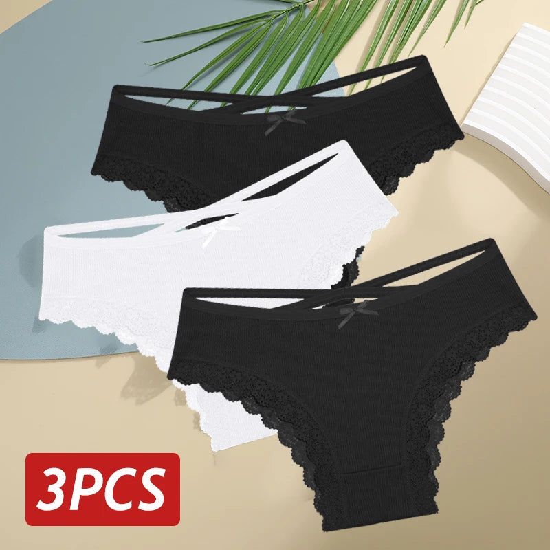 3PCS Women’s Low-Rise Lace Cotton Panties Set