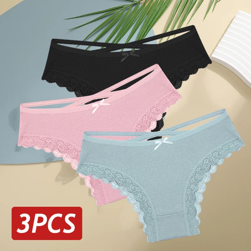 3PCS Women’s Low-Rise Lace Cotton Panties Set