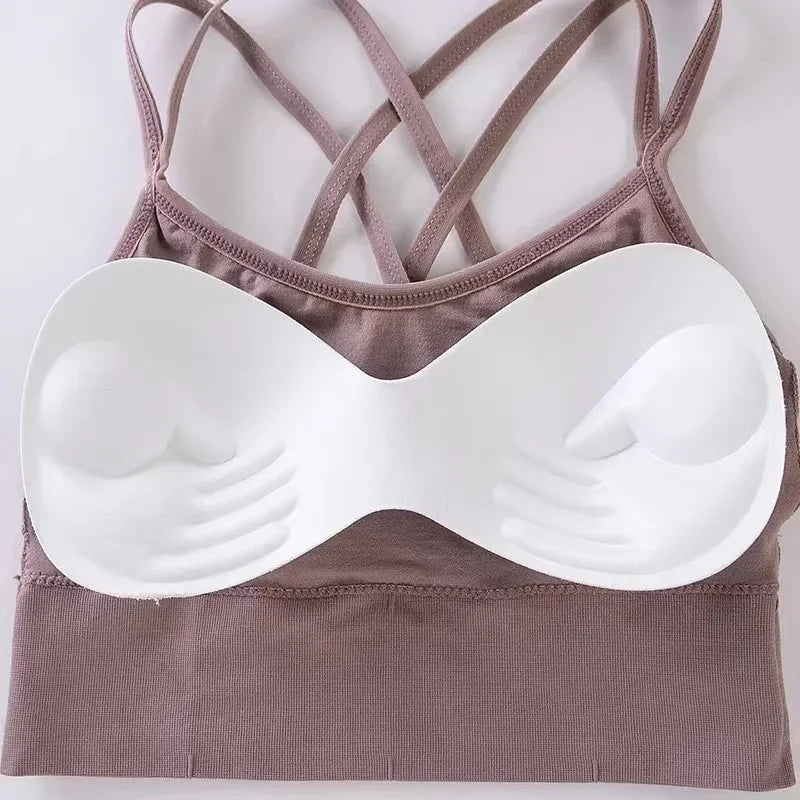 Sexy Women’s Seamless Yoga Bra – Cross-Back Push-Up Fitness Top, Soft Breathable Tank for Gym and Daily Wear.