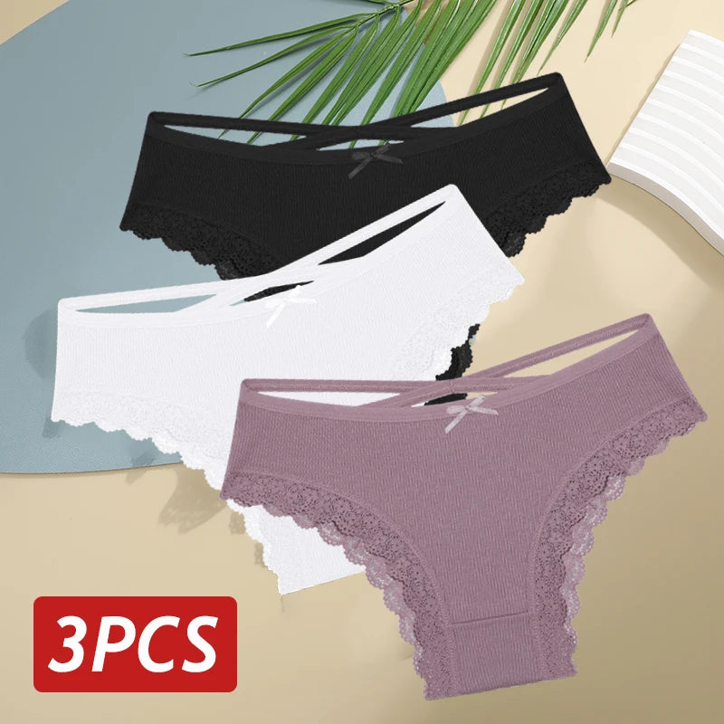 3PCS Women’s Low-Rise Lace Cotton Panties Set