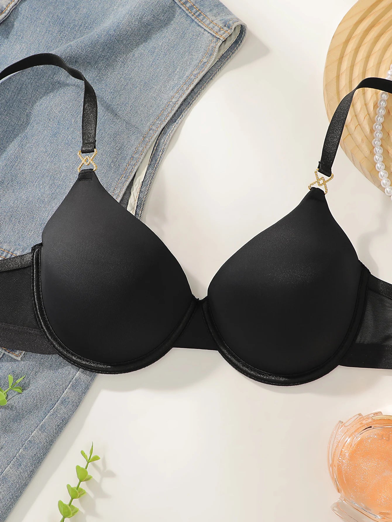 European and American women's sexy lingerie set black pull up bra thong spring and summer