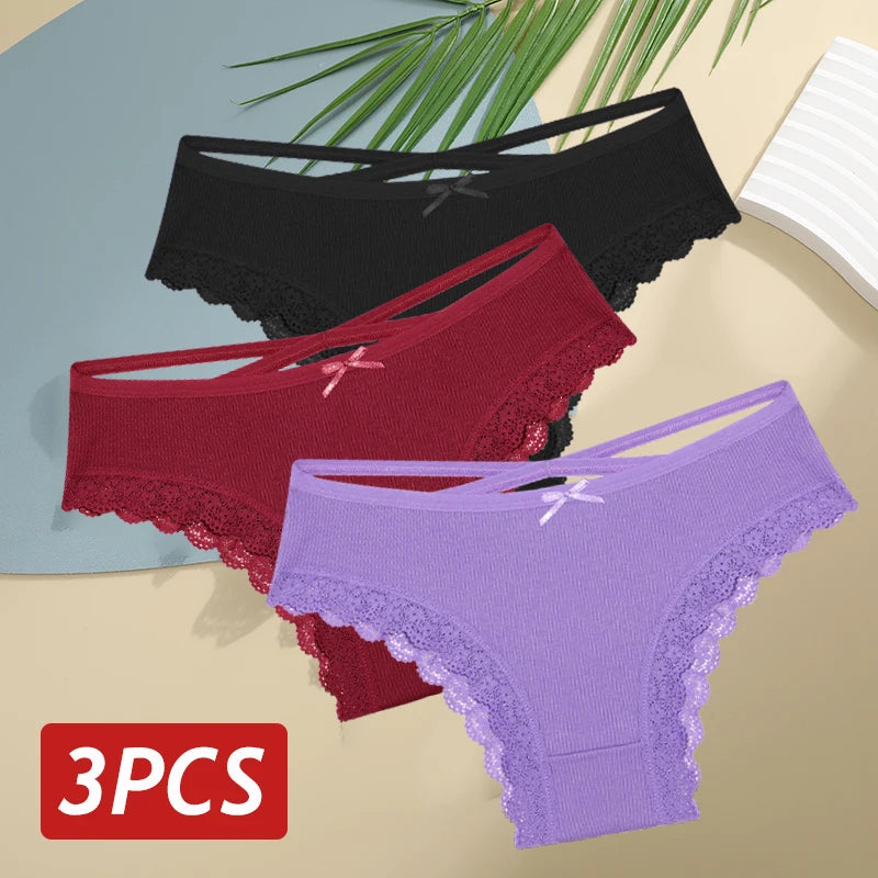 3PCS Women’s Low-Rise Lace Cotton Panties Set