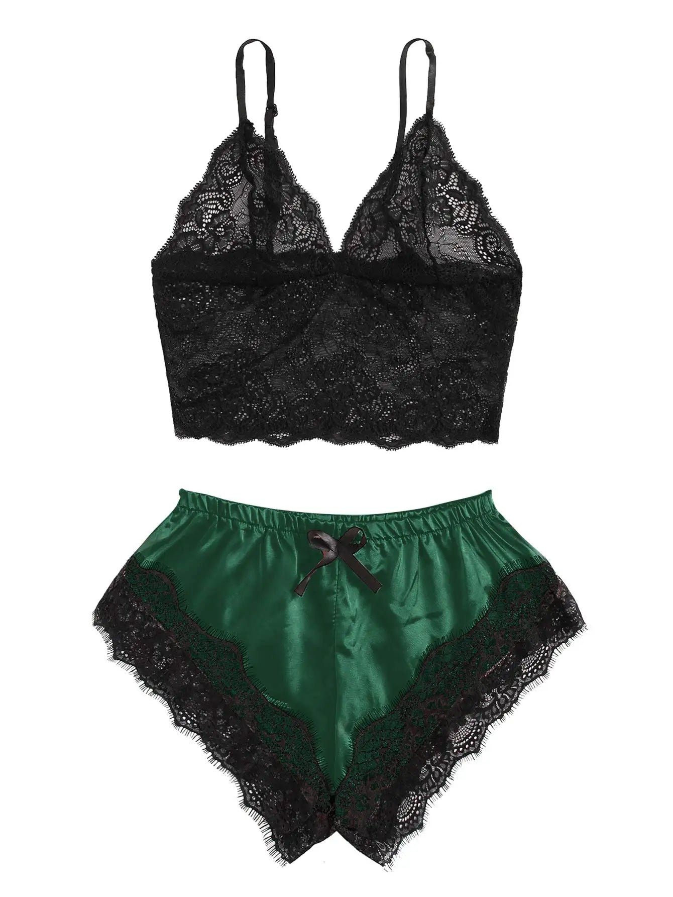 Midnight Lace Sleepwear Set – Sexy Two-Piece Cami and Shorts Lingerie