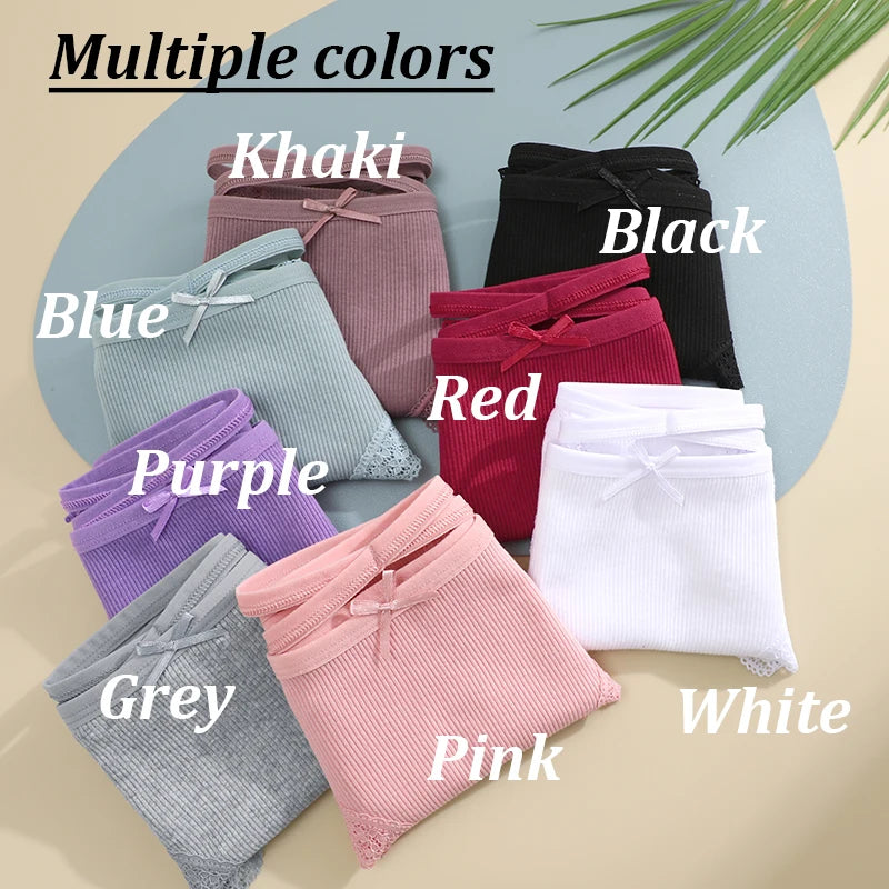 3PCS Women’s Low-Rise Lace Cotton Panties Set
