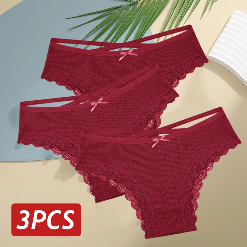 3PCS Women’s Low-Rise Lace Cotton Panties Set