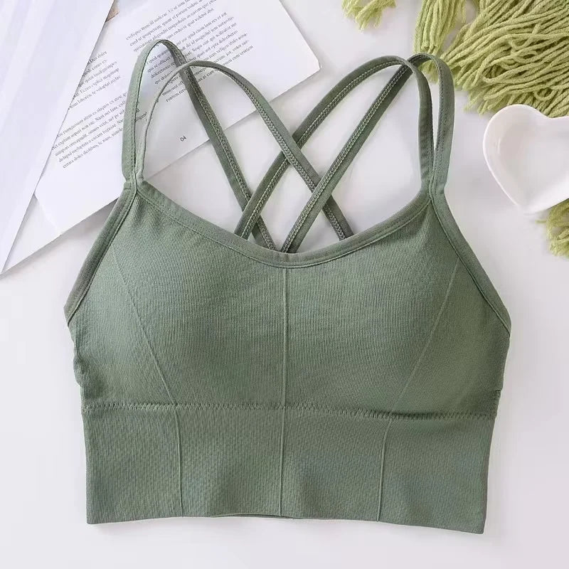 Sexy Women’s Seamless Yoga Bra – Cross-Back Push-Up Fitness Top, Soft Breathable Tank for Gym and Daily Wear.