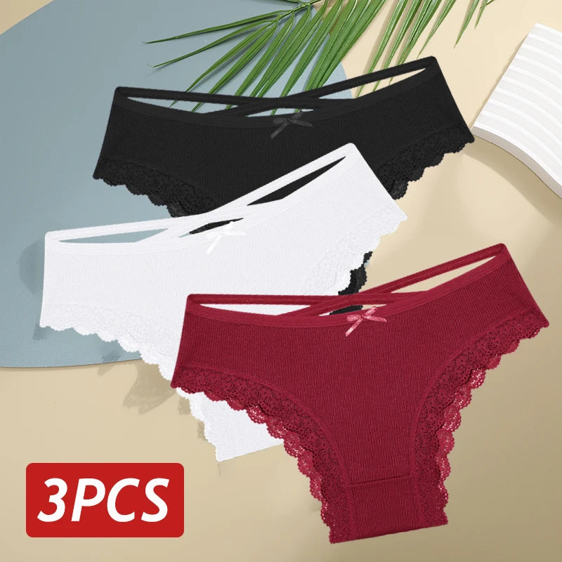3PCS Women’s Low-Rise Lace Cotton Panties Set