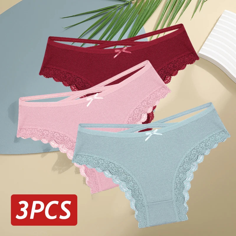3PCS Women’s Low-Rise Lace Cotton Panties Set
