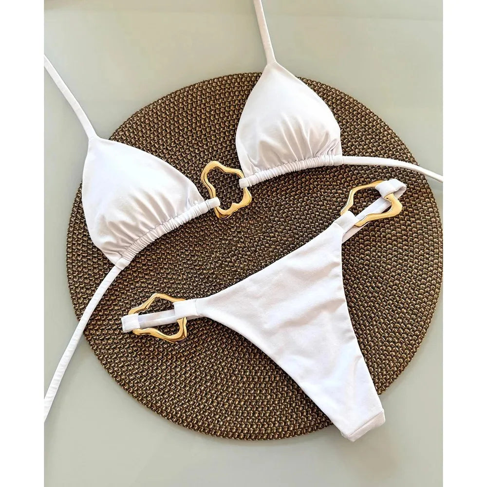 Women’s Lace-Up Bikini – Solid Color Two-Piece Swimsuit with Adjustable Ties
