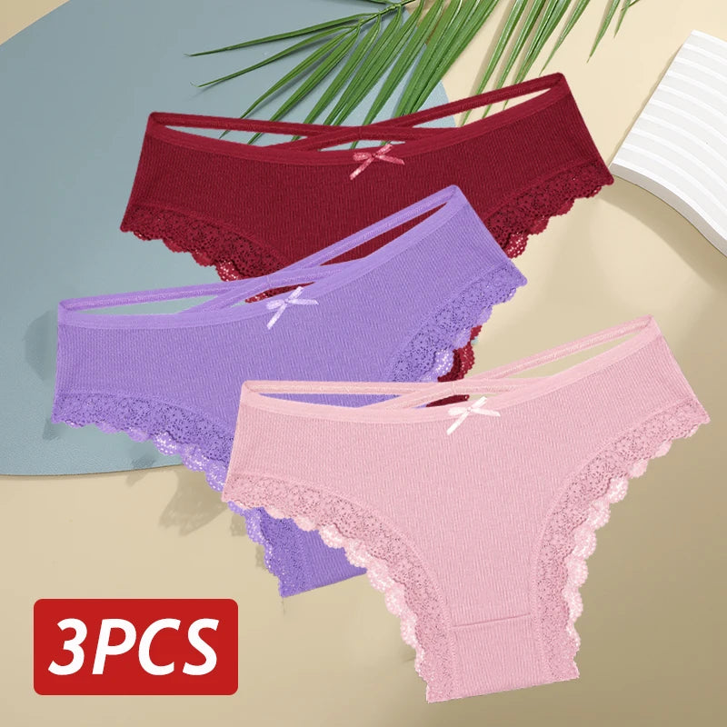 3PCS Women’s Low-Rise Lace Cotton Panties Set