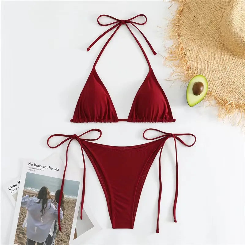Lace-Up Brazilian Thong Bikini Set