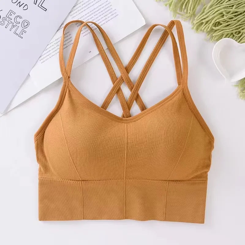 Sexy Women’s Seamless Yoga Bra – Cross-Back Push-Up Fitness Top, Soft Breathable Tank for Gym and Daily Wear.