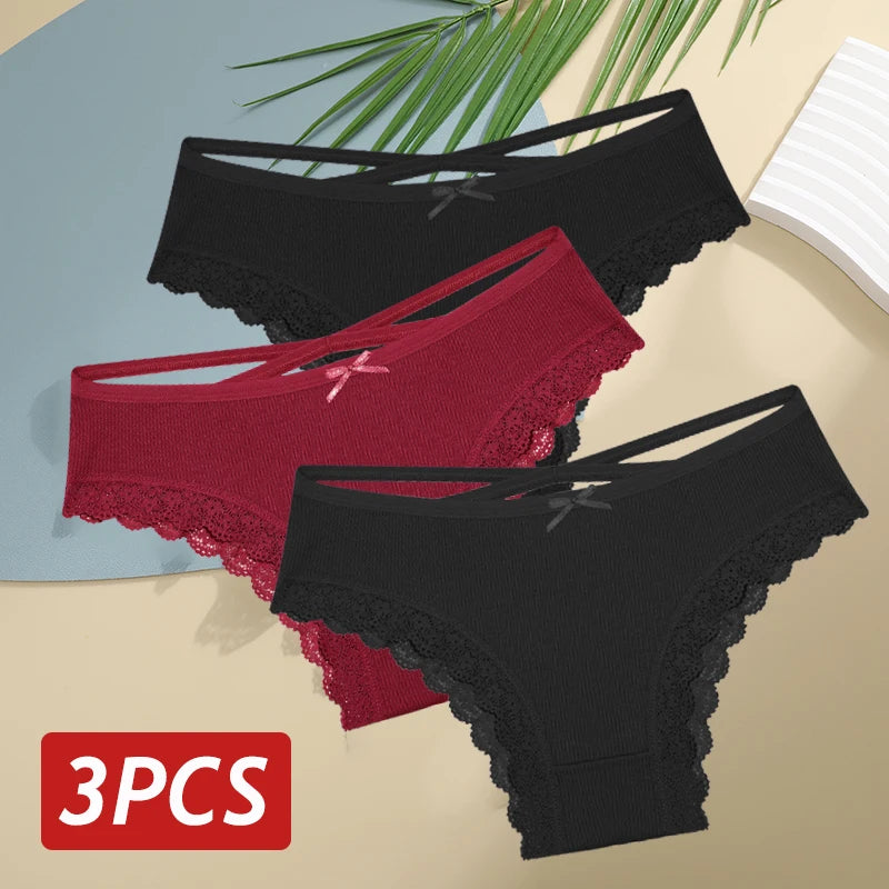 3PCS Women’s Low-Rise Lace Cotton Panties Set