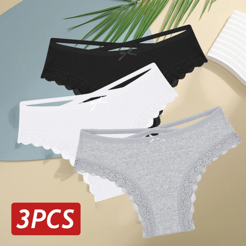 3PCS Women’s Low-Rise Lace Cotton Panties Set
