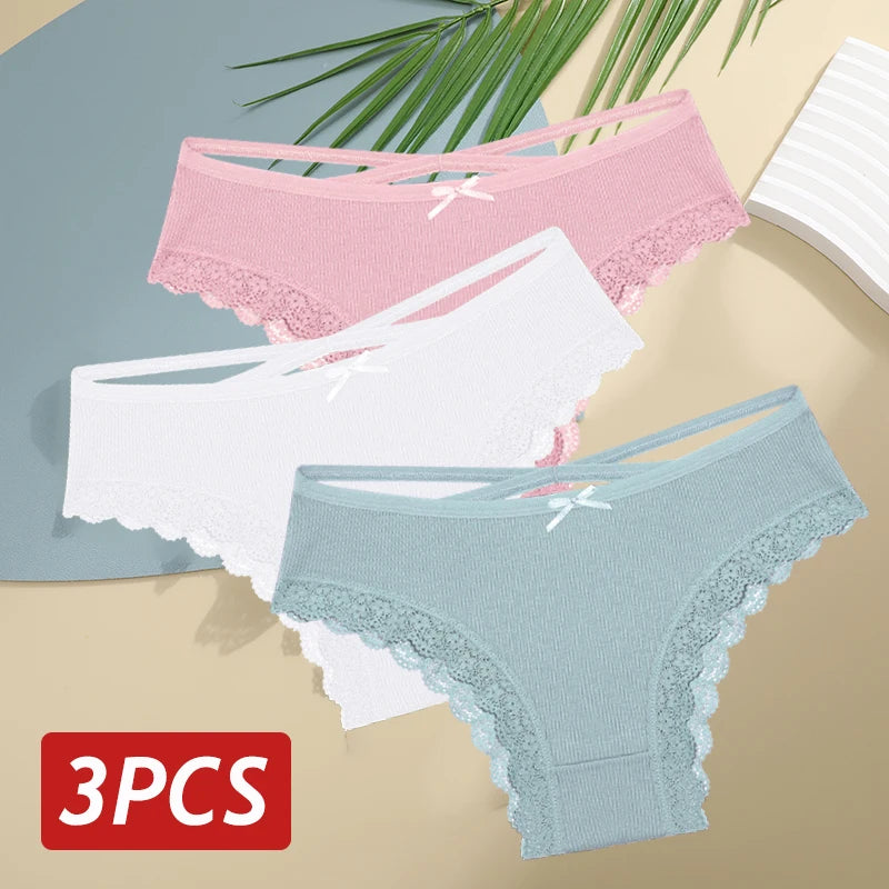 3PCS Women’s Low-Rise Lace Cotton Panties Set