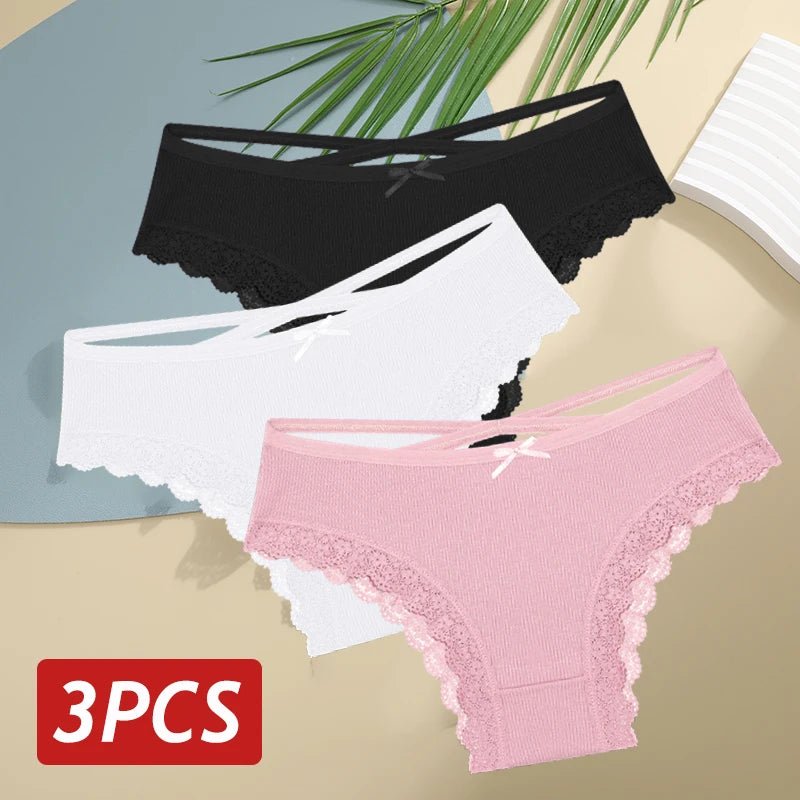 3PCS Women’s Low-Rise Lace Cotton Panties Set
