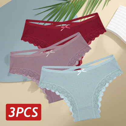 3PCS Women’s Low-Rise Lace Cotton Panties Set