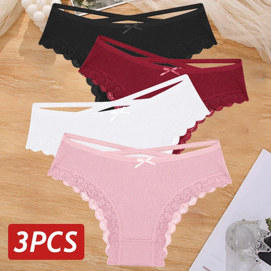 3PCS Women’s Low-Rise Lace Cotton Panties Set