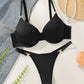 European and American women's sexy lingerie set black pull up bra thong spring and summer