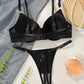 European and American women's sexy lingerie set black pull up bra thong spring and summer